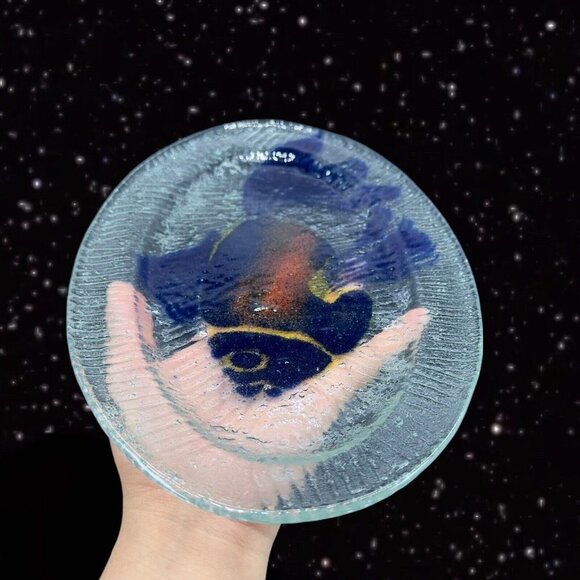 Large Fused Studio Art Glass Fish Tray Dish Hand Made Clear Glass 13.5”Long 8”W - Picture 5 of 15